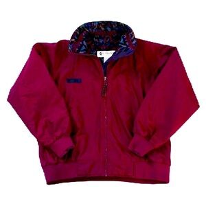 Vintage Columbia L Jacket Women Maroon Printed Fleece Lined EUC